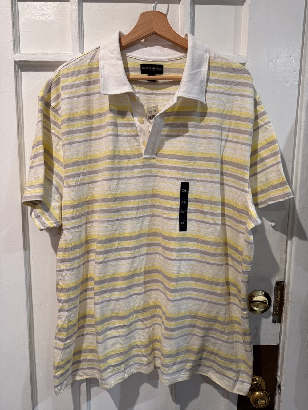 Banana Republic White and Yellow Striped Polo